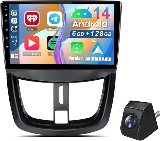 Junsun Autoradio für Peugeot 207 (2006-2015) mit 6+128GB Speicher, Rückfahrkamera, Bluetooth, GPS und Wi-Fi in Schwarz - Bild 1