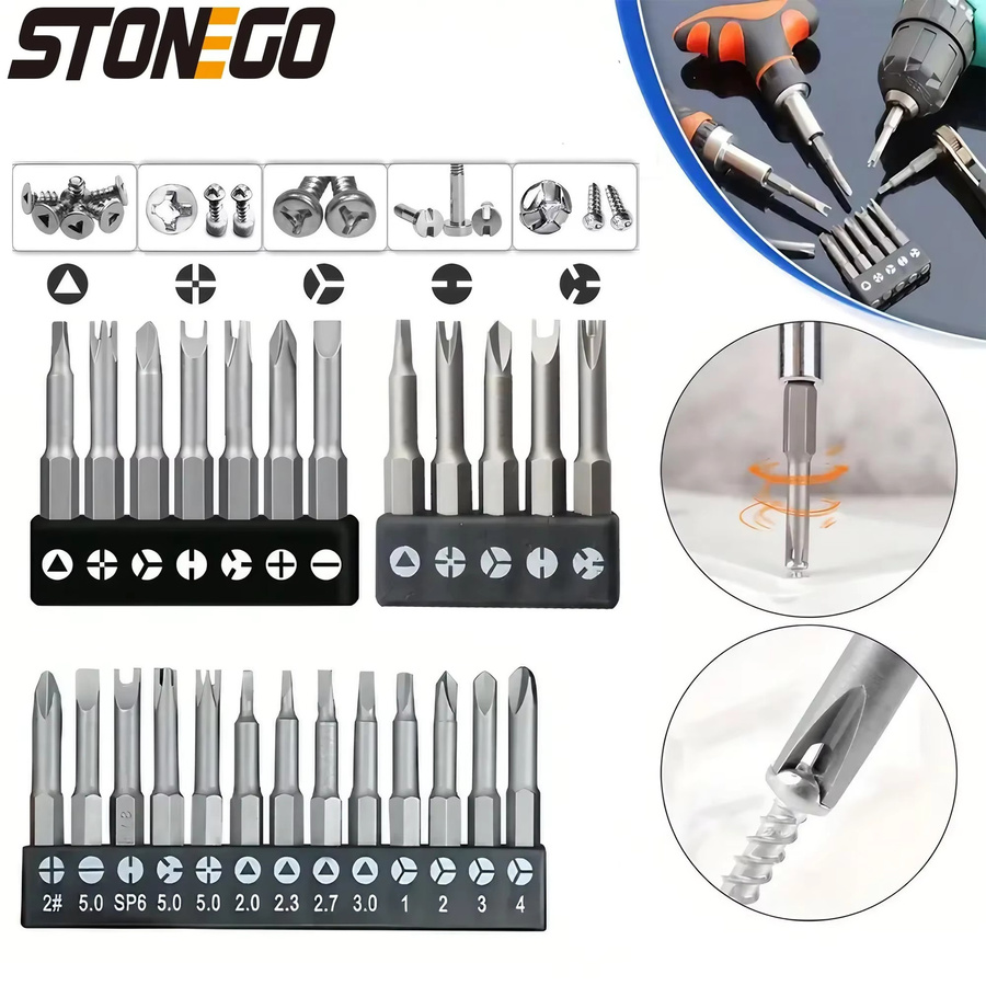 STONEGO Spezial-Schraubendreher-Bit-Set in Silber, 50 mm, mit Y-Typ, Dreieck und Kreuz für dein Werkzeugzubehör - Bild 2