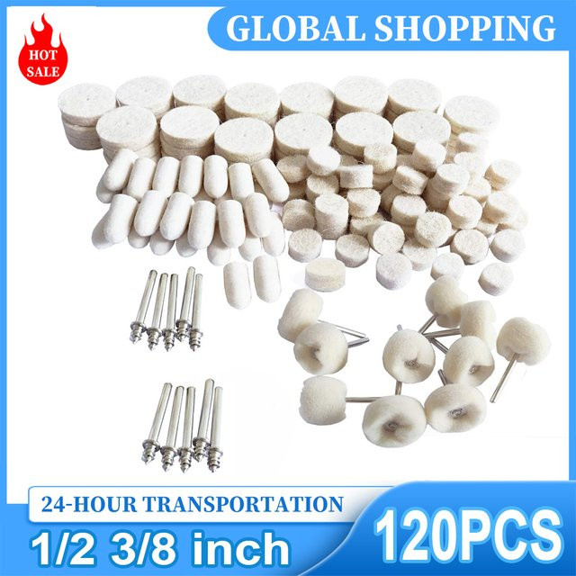 Toorise 120er Set Wollfilz Polierpads Rund mit 3mm Schaft für Dremel Drehwerkzeuge, Weiß - Bild 1