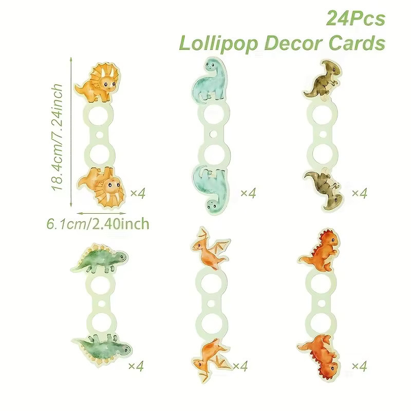 24 Stück Aquarell-Dinosaurier-Lollipop-Papierkarten von OURFETE in Mehrfarbig für deine Jurassic-Geburtstagsparty-Dekoration - Bild 3
