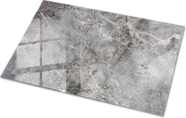 Tulup Tischplatte aus Glas mit Marmormuster in Grau, rechteckig, B: 100 cm, T: 70 cm - Bild 1