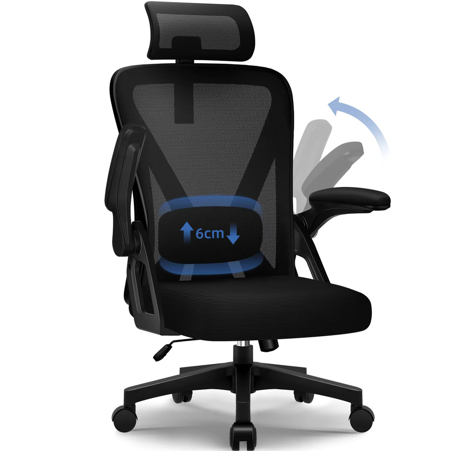 Ergonomischer Bürostuhl Daccormax in Schwarz mit verstellbarer Kopfstütze und Lendenwirbelstütze aus Stoff - Bild 6