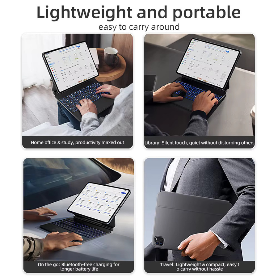 Magische hintergrundbeleuchtete Tastaturhülle für Apple iPad Pro 11 und 12,9 Zoll sowie iPad Air 4 und 5 in Schwarz - Bild 6