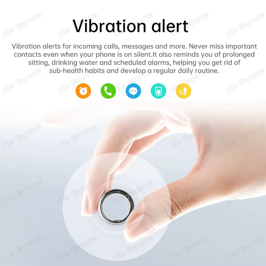 Ola Esporte Smart Ring Schwarz mit Vibrationsalarm, Herzfrequenzmessung, Schlafüberwachung und Anruferinnerung, wasserdicht, Unisex - Bild 2