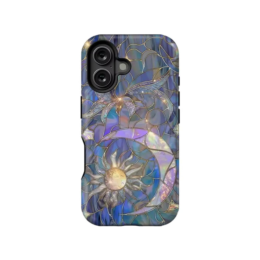 Clmj Buntglas Sonne und Mond Handyhülle für iPhone 11 bis 17 Pro Max Plus, doppelschichtige Rückabdeckung, Multicolor - Bild 2