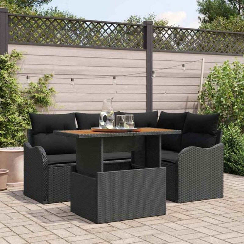 Vidaxl Garten-Sofa-Set aus Poly-Rattan mit Speicherfunktion, 5-teilig, Schwarz - Bild 1