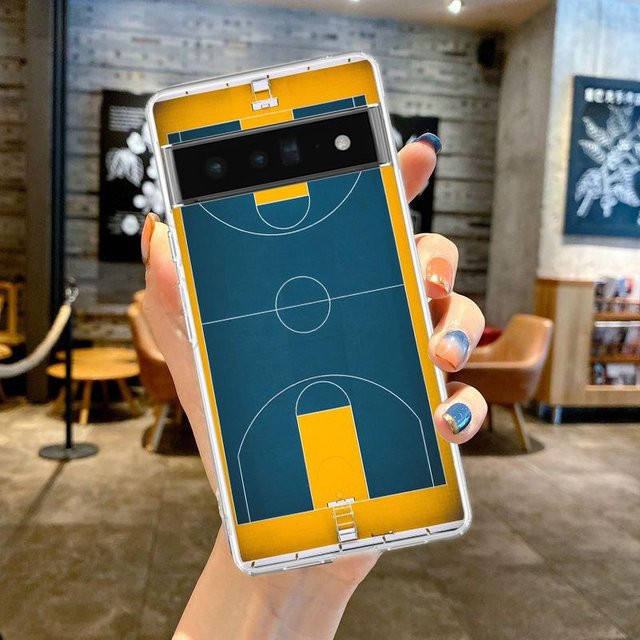 Stoßfeste Silikon-Handyhülle mit Basketballplatz-Design für Google Pixel 8 7 6 Pro 6A 5 4 5A 4A 3A XL 5G in Transparent/Multicolor - Bild 1