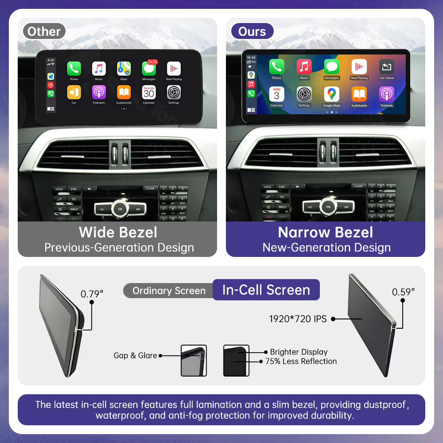 Road Top Linux Multimedia-Touchscreen für Mercedes Benz C-Klasse W204 S204 2011-2012 NTG4.5 mit kabellosem CarPlay und Android Auto in Schwarz - Bild 3