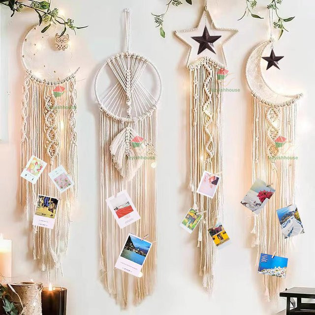 Boho Makramee-Traumfänger mit Licht von lazyishhouse, weißer Wandteppich mit Sternen für Kinderzimmer und Ramadan-Dekoration - Bild 1