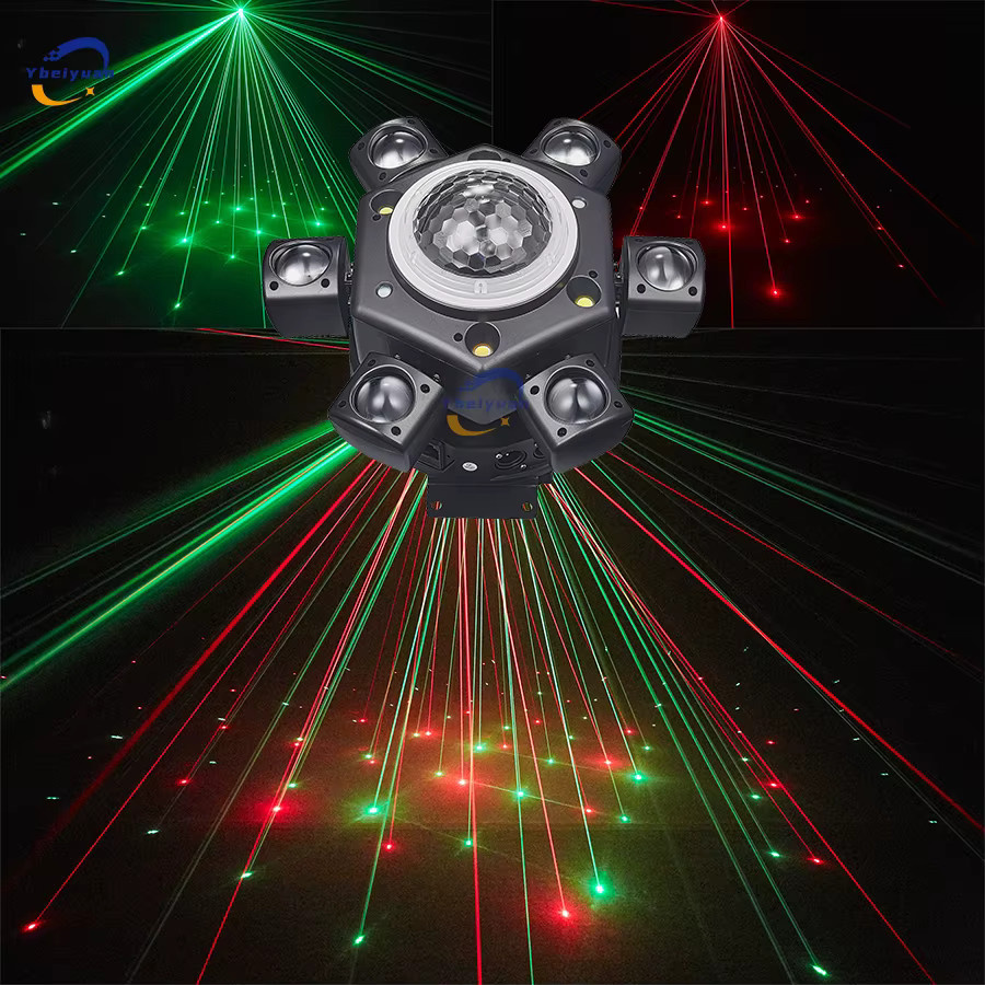 Ybeiyuan Sechs-Arm LED Magic Ball Moving Head Effektlicht mit Fernbedienung und DMX512, Multicolour, Schwarz - Bild 4