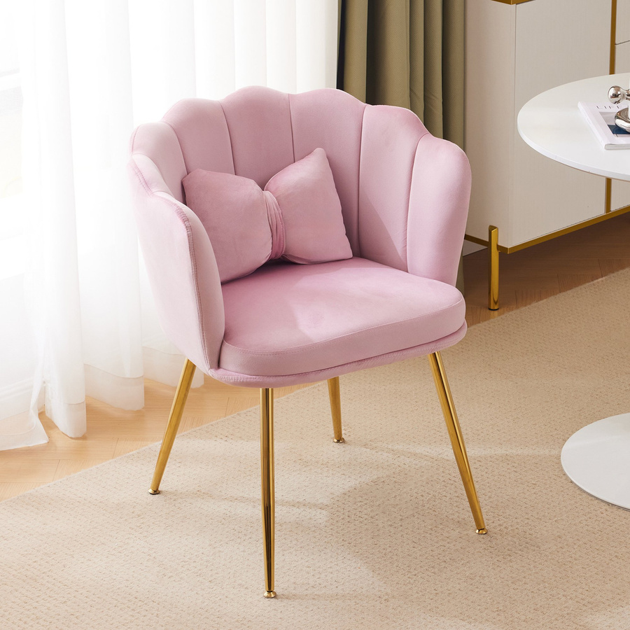 VIPhome Esszimmerstuhl Modernes Design mit Blütenblatt-Rückenlehne in Pink und Gold, Samtbezug und vergoldeten Metallbeinen, Höhe: 77 cm - Bild 2
