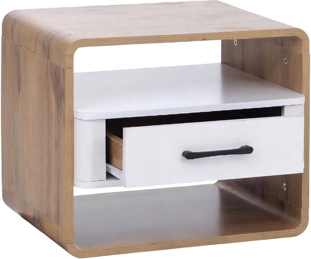 Nachttisch MCW P43 mit Schublade aus MDF in Wotan-Eiche-Optik und Weiß, B/T/H: 40 x 48 x 44 cm - Bild 2