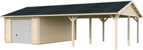 Palmako Garage Roger aus Fichten-Leimholz mit Sektionaltor und Satteldach, braun, B/T/H: 1006 x 619 x 316 cm - Bild 2