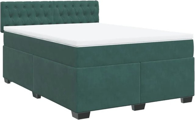 vidaXL Boxspringbett mit Matratze Dunkelgrün aus Samt mit USB-Anschluss und Unterbettbeleuchtung B/T/H: 140 x 200 x 100,5 cm - Bild 1