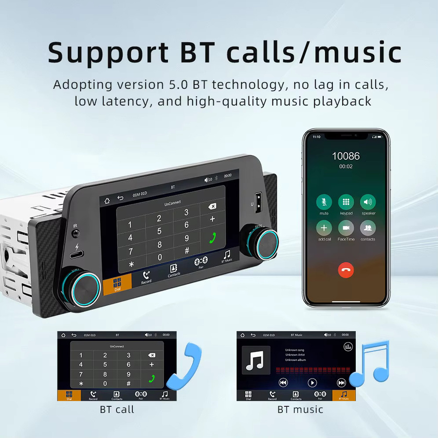 Icreative 1DIN Auto Radio Multimedia Player mit 5 Zoll Touchscreen, Carplay, Android Auto, Navigation und Mirrorlink in Schwarz - Bild 3