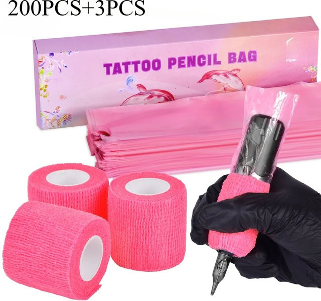 CNKESS Tattoo Bleistift Set, 200 Stück, mit 3 rosa Hüllen und Taschen - Bild 1