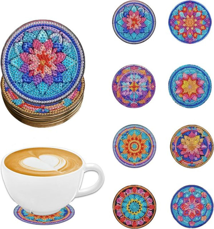8-teiliges DIY-Diamant-Malerei-Kunstset mit Mandola-Mosaik-Untersetzern in Mehrfarbig, Bohemian-Design aus Kunststoff - Bild 1