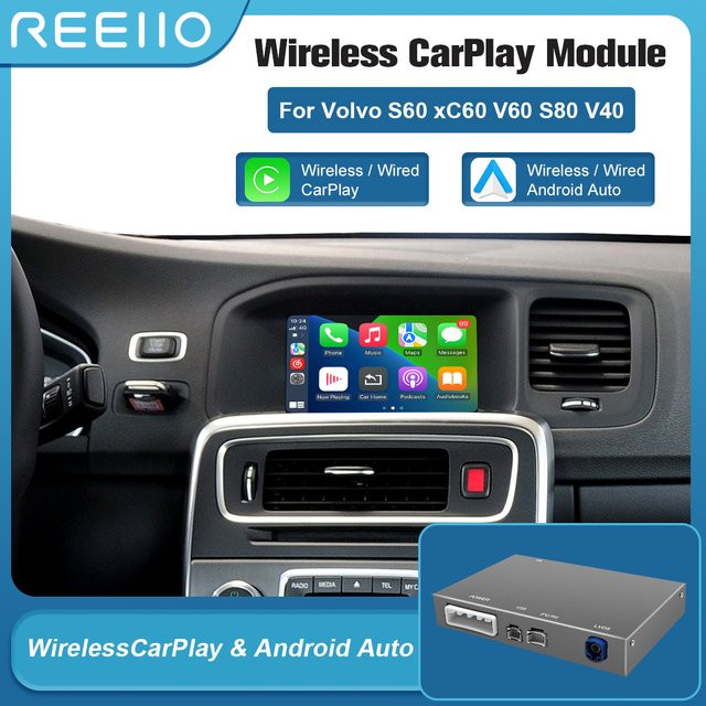 REEIIO Kabelloses CarPlay und Android Auto Multimedia-Modul für Volvo S60 S80 XC60 V60 V40 (2015-2018) mit Unterstützung für Rückfahrkamera und Navigation - Bild 1