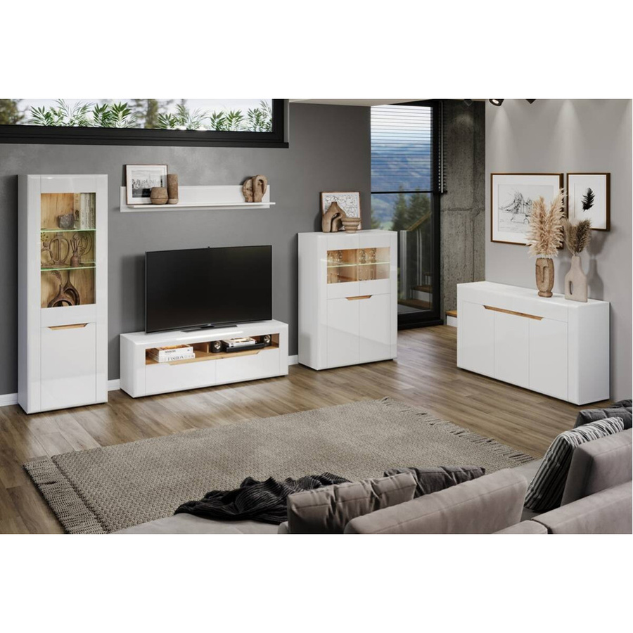 Vitrine Marlon Evoke Coast in Eiche Nachbildung mit weißen Hochglanzfronten und Glastüren B/H/T: 65 x 192 x 40 cm - Bild 2