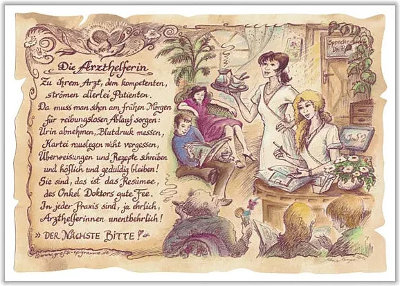 Zunftbild Arzthelferin als Vintage Paper Poster in den Farben Braun, Schwarz und Multicolour im A4-Format - Bild 1