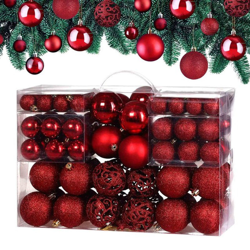 CASARIA Weihnachtskugeln Rot aus Kunststoff, 100er Set Hängeornamente für die Weihnachtsdekoration - Bild 1