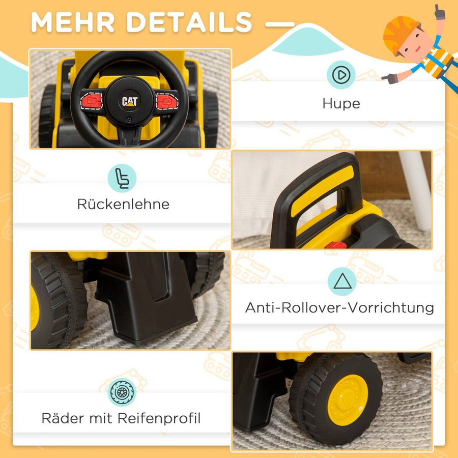 HOMCOM Sitzbagger Baufahrzeug Gelb Schwarz ab 1,5-3 Jahre - Bild 3