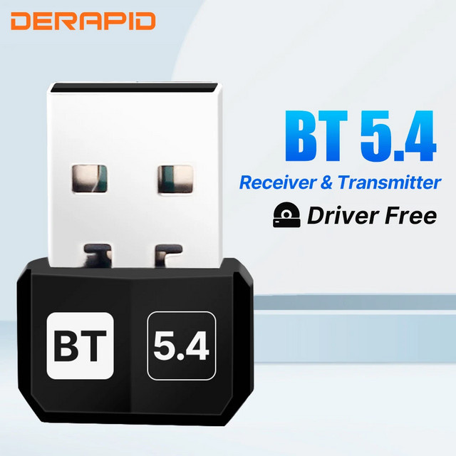 DERAPID Bluetooth 5.4 USB-Adapter Ultra Mini Kabelloser Audio-Sender Dongle in Schwarz für PC und Laptop - Bild 1