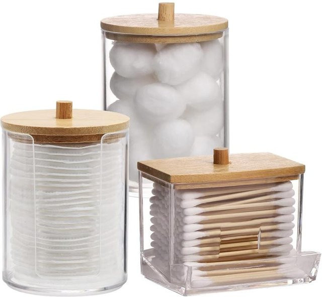 Badezimmer-Organizer-Set von Yiran Furniture aus Glas und Kunststoff in Transparent mit Wattebausch- und Wattestäbchen-Spender - Bild 1
