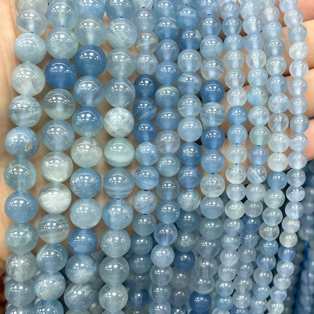 SYSRXLR Perlen Naturstein Blau Calzit, Runde Edelsteine, Unisex - Bild 1