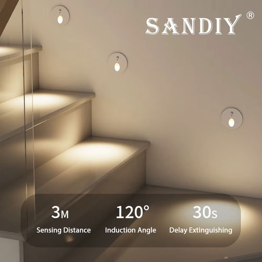 Sandiy LED Treppenleuchte mit Bewegungssensor, runde Einbau-Wandlampe für Outdoor und Indoor, IP65 wasserdicht, warmweiß, weiß - Bild 4