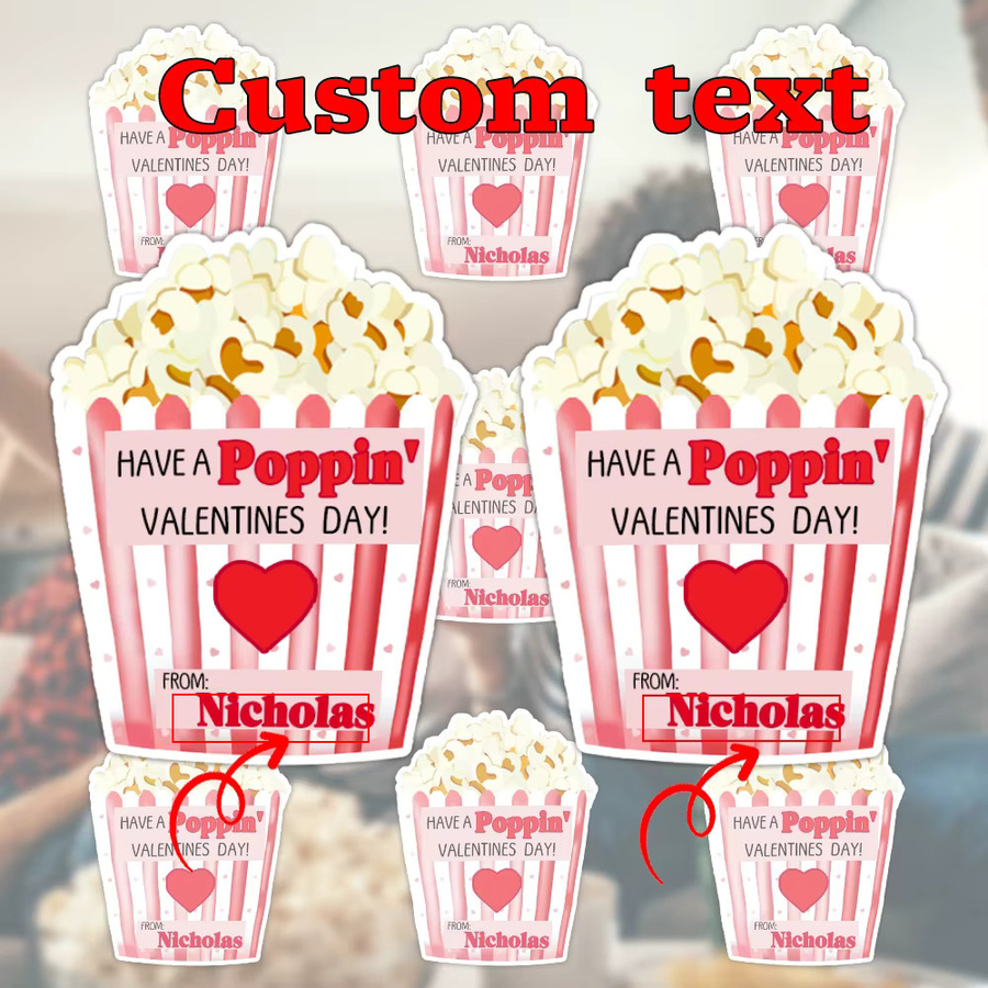 Personalisierte Popcorn-Aufkleber für Valentinstag von WEIGAO mit individuellen Namen als dekorative Etiketten für deine Verpackungen - Bild 2