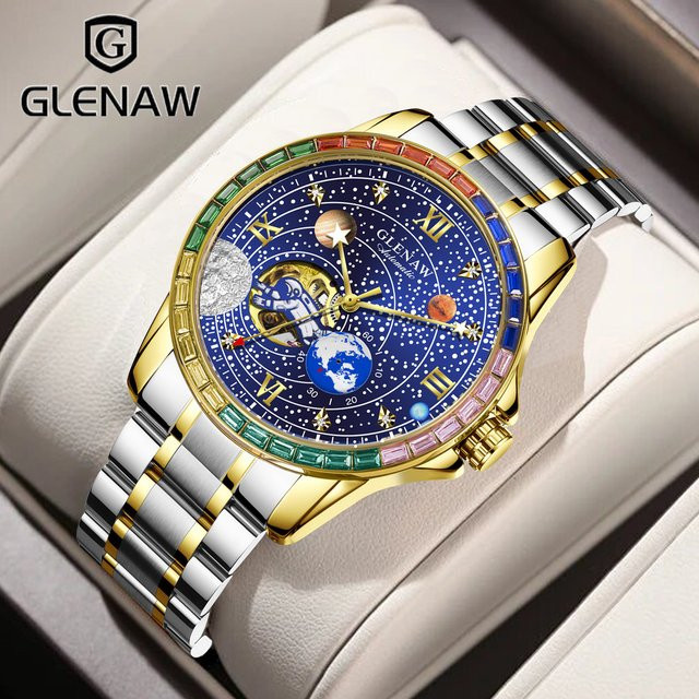 GLENAW Automatik-Armbanduhr, Edelstahl, Herren, Astronauten-Zifferblatt - Bild 1