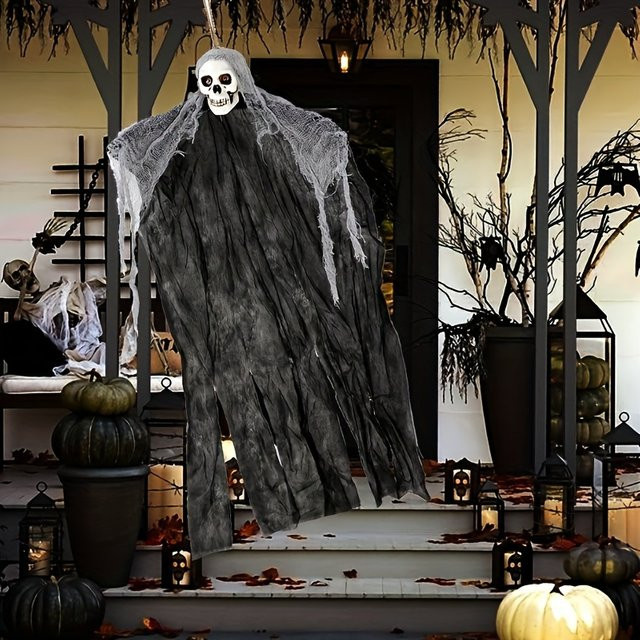 Lofytain Halloween Hängende Geister-Schädel-Skelett-Gaze als Gruselige Horror-Dekoration für Garten und Spukhaus - Bild 1