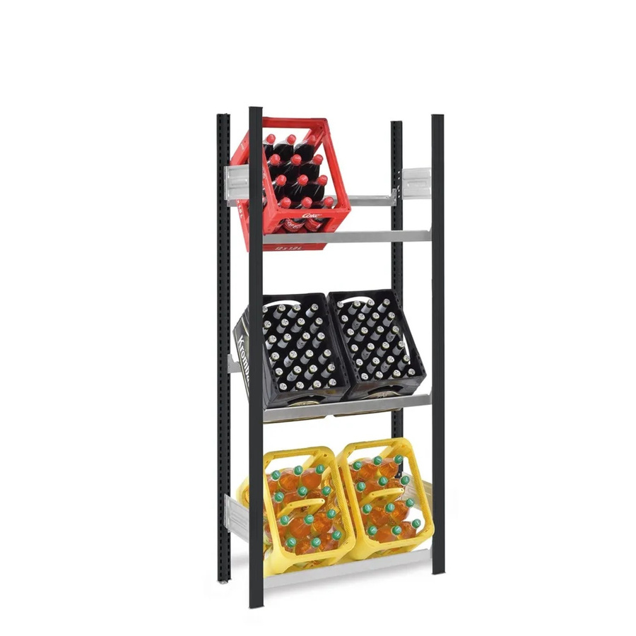 PROREGAL Getränkekistenregal Stecksystem T-Profil aus Stahl, 3 Ebenen für 6 Getränkekisten, Farbe Anthrazit/Verzinkt, H x B x T: 175 x 75 x 30 cm - Bild 2