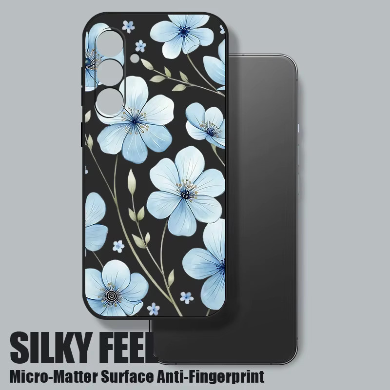 Samsung Handyhülle mit blauem Blumenmuster in Blau, Beige und Weiß für verschiedene Galaxy Modelle wie S25 FE, S26, S24, S23 Ultra, S22, S23, S24 Plus, A57, A56, A17, A16, A36, A55, A54 und A15 als weiche Schutzhülle - Bild 5