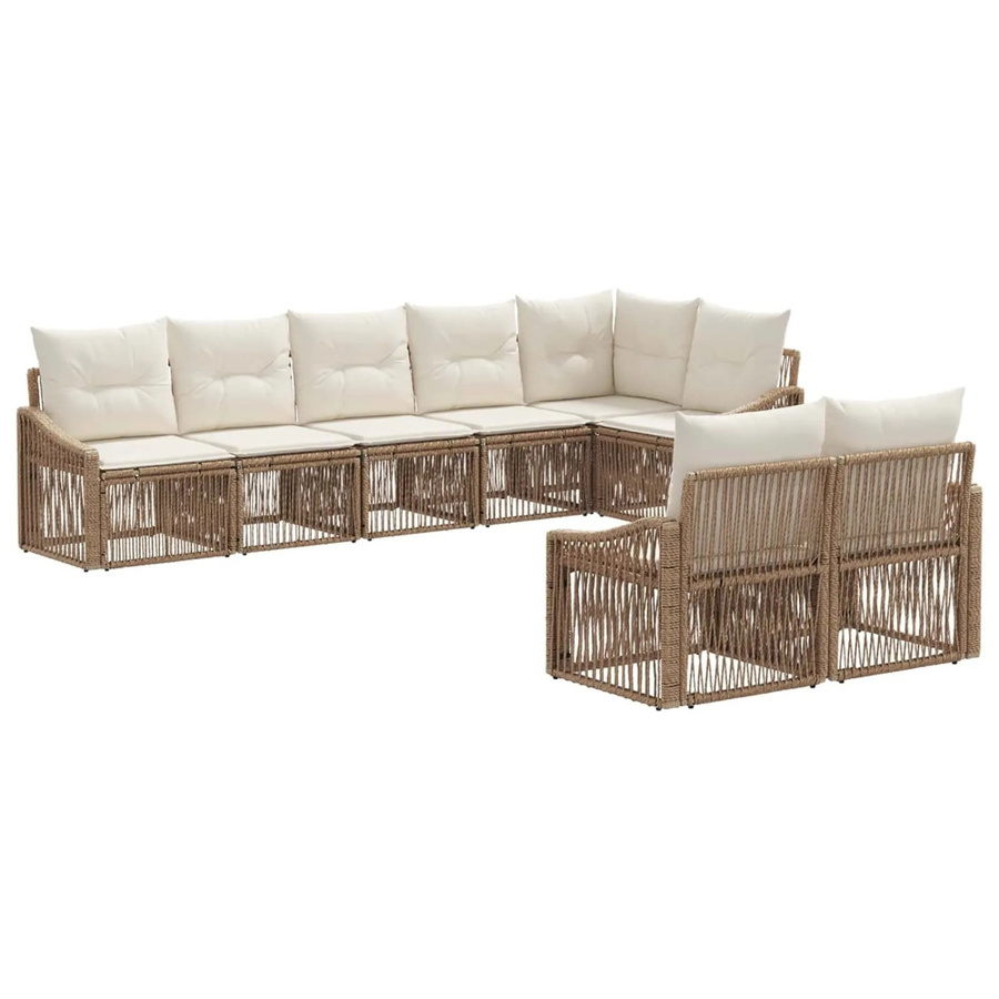 vidaXL Gartensofa-Set 8-teilig in Beige aus Poly-Rattan mit Polsterung und Sitzkissen in L-Form - Bild 2