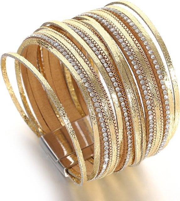 ALLYES Armband Leder, Kristall, Gold, Unisex - Bild 1