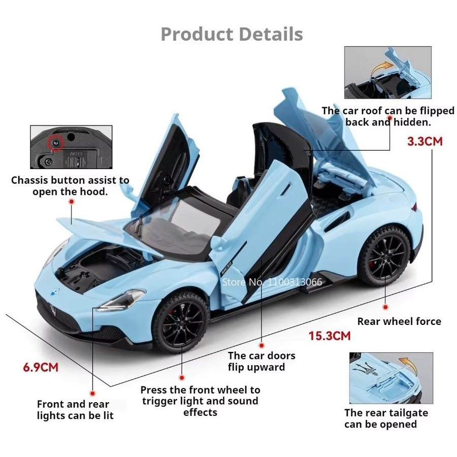 MAKEDA GTR MC20 Sportwagen, 1:32, Metall, mit Licht und Sound, Blau - Bild 2