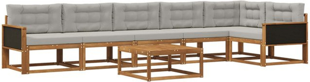 7-teilige Outdoor-Sofagarnitur aus Akazienholz mit Kissen in Natur und Grau von vidaXL - Bild 1