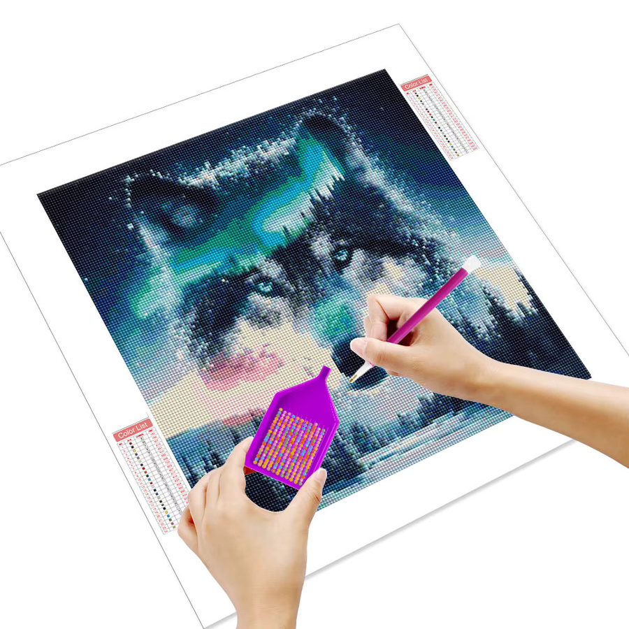 HUACAN DIY Diamant-Malerei Wolf in Nordlichter Landschaft als 5D Kristall Strass Stickerei Set in Multicolor - Bild 2