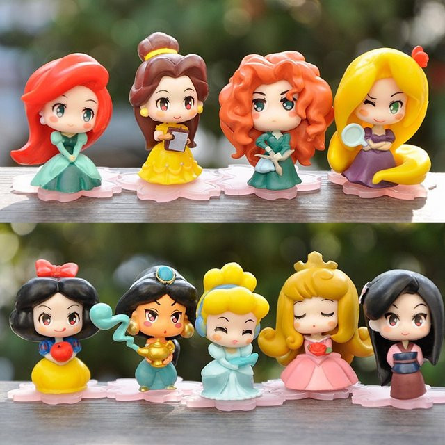 Bandai Disney Prinzessinnen Figuren Set, 9er Pack Kawaii Mini Figuren mit Rapunzel, Schneewittchen, Jasmin, Mulan und Ariel, Mehrfarbig, Höhe: 6 cm - Bild 1