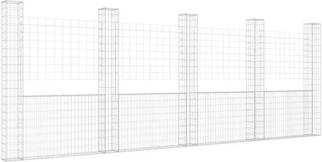 vidaXL Gabionenkorb U-Form aus Eisen in Silber mit 5 Säulen, B/T/H: 500 x 20 x 200 cm - Bild 1