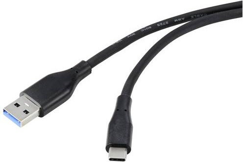 Renkforce USB-Kabel USB 3.2 Gen1 mit USB-A und USB-C Stecker, 3,00 m, Schwarz - Bild 1