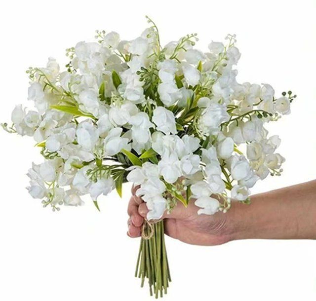 HUALIANQI Künstliche Canterbury-Glocken Blumen in Beige und Weiß für Tischdekoration, Garten und Hochzeiten - Bild 1