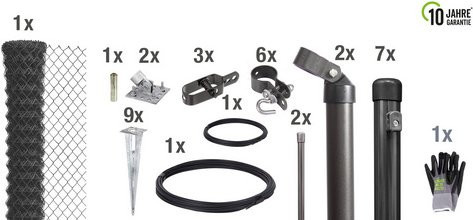 Gust. Alberts Maschendrahtzaun Set mit Bodenhülse, Breite: 1500 cm, anthrazit-metallic - schwarz - Bild 1