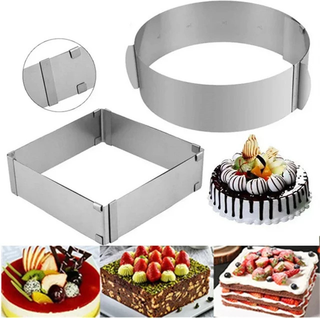 Verstellbarer Mousse Ring aus Edelstahl in Silber für runde und quadratische Kuchenformen und Dessert-Dekoration - Bild 1