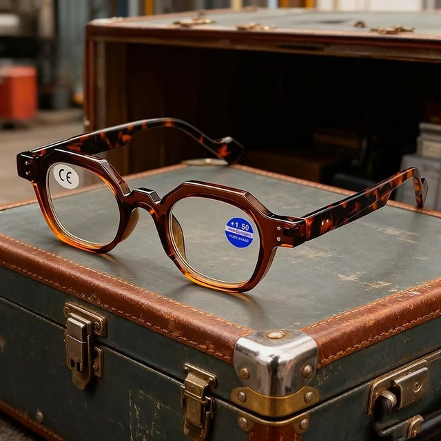 LALAMOLI Lesebrille, hexagonal, Vollrand, braun, Unisex - Bild 1