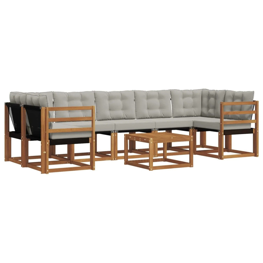 vidaXL Outdoor-Sofagarnitur 8-teilig aus Akazienholz in Braun mit hellgrauen Textilene-Kissen und Armlehnen - Bild 2