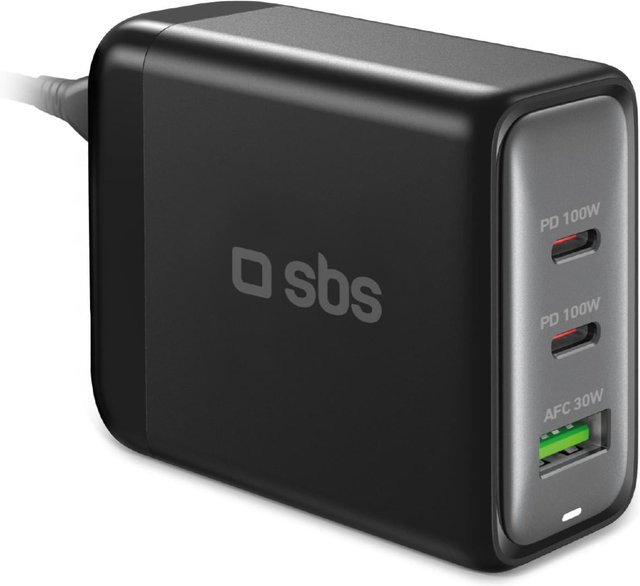 SBS GaN Ladestation mit 100 Watt in Schwarz mit USB-C und USB-A Anschlüssen - Bild 1