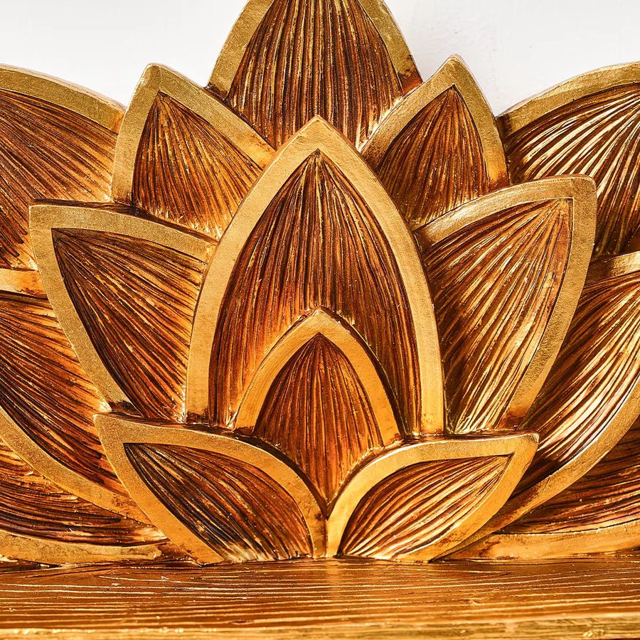 Dekorativer Eckrahmen in Lotusform aus Harz mit Holzmaserungsimitat in Gold, B/H: 25 x 17 cm - Bild 5